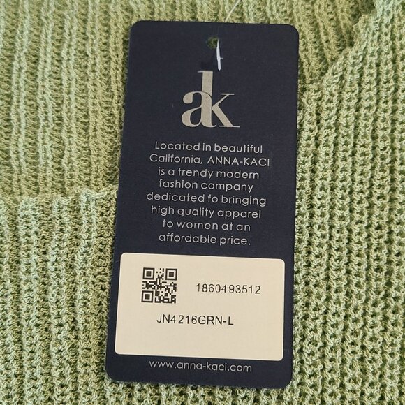 Anna Kaci Green Oversized Loose Knit Stretchy Sweater Casual Lagenlook NEW Large - Picture 4 of 7